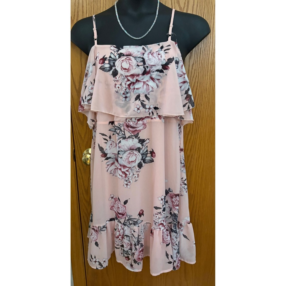 Fashion Noma Pink Floral Ruffle Popover Mini Dress Women's Large